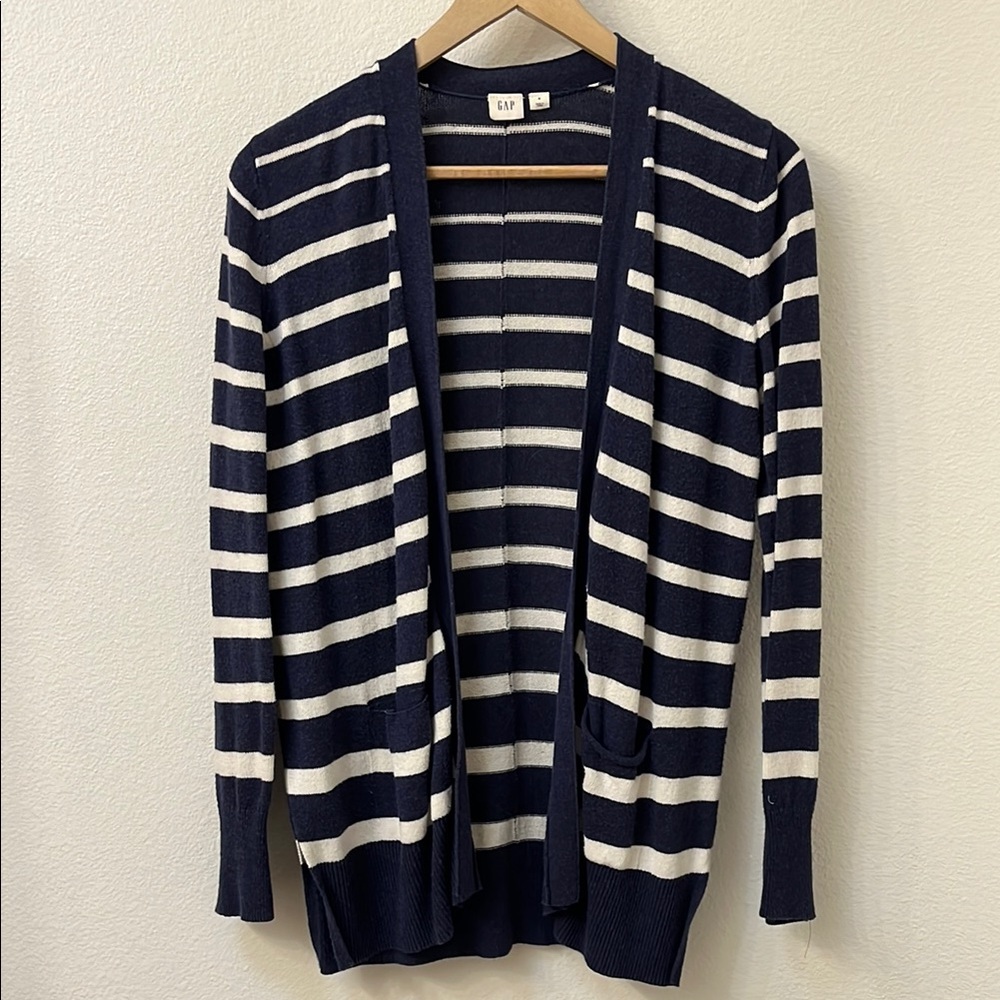 GAP Dark Blue and White Striped Open Cardigan